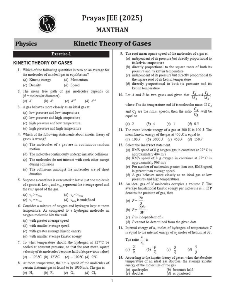 Ch 14 Kinetictheory of Gases | PDF | Gases | Temperature