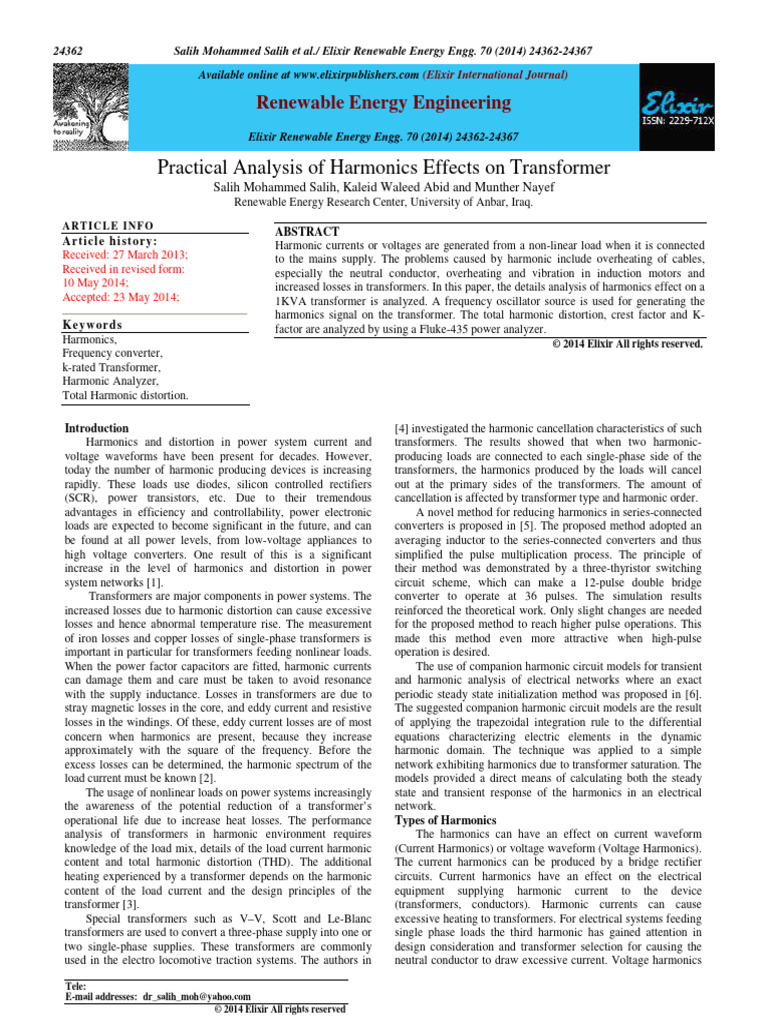 Harmonics Impact on Transformer Efficiency | PDF | Root Mean Square ...