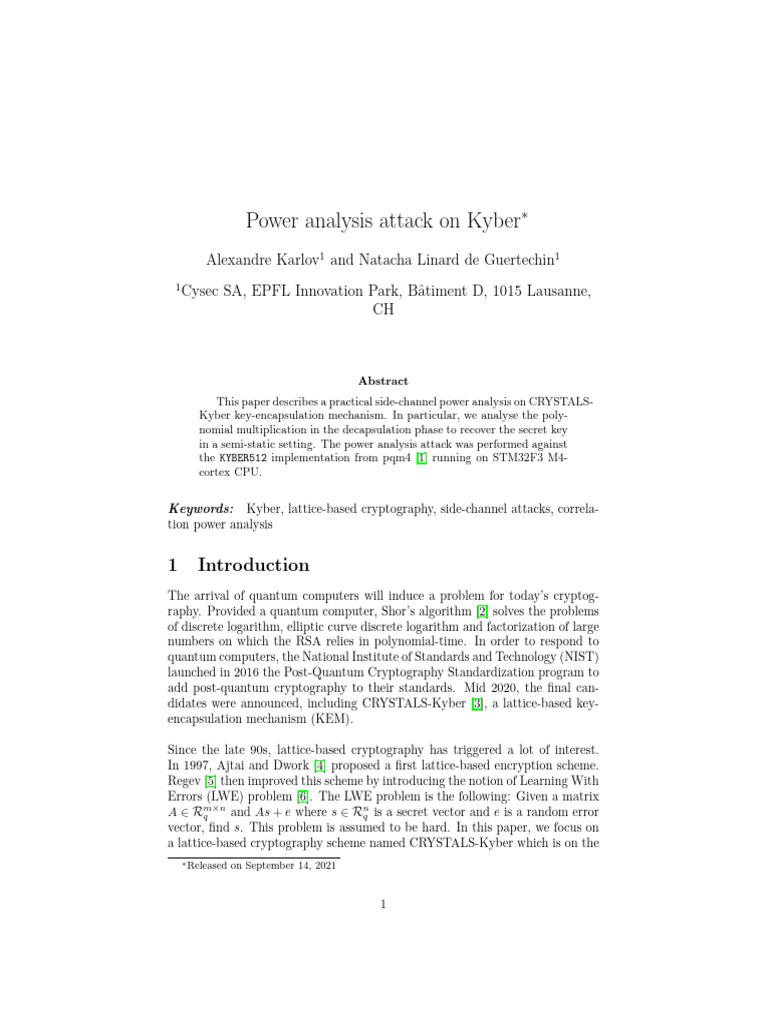 Power Analysis Attack on Kyber KEM | PDF | Cryptography | Computational ...