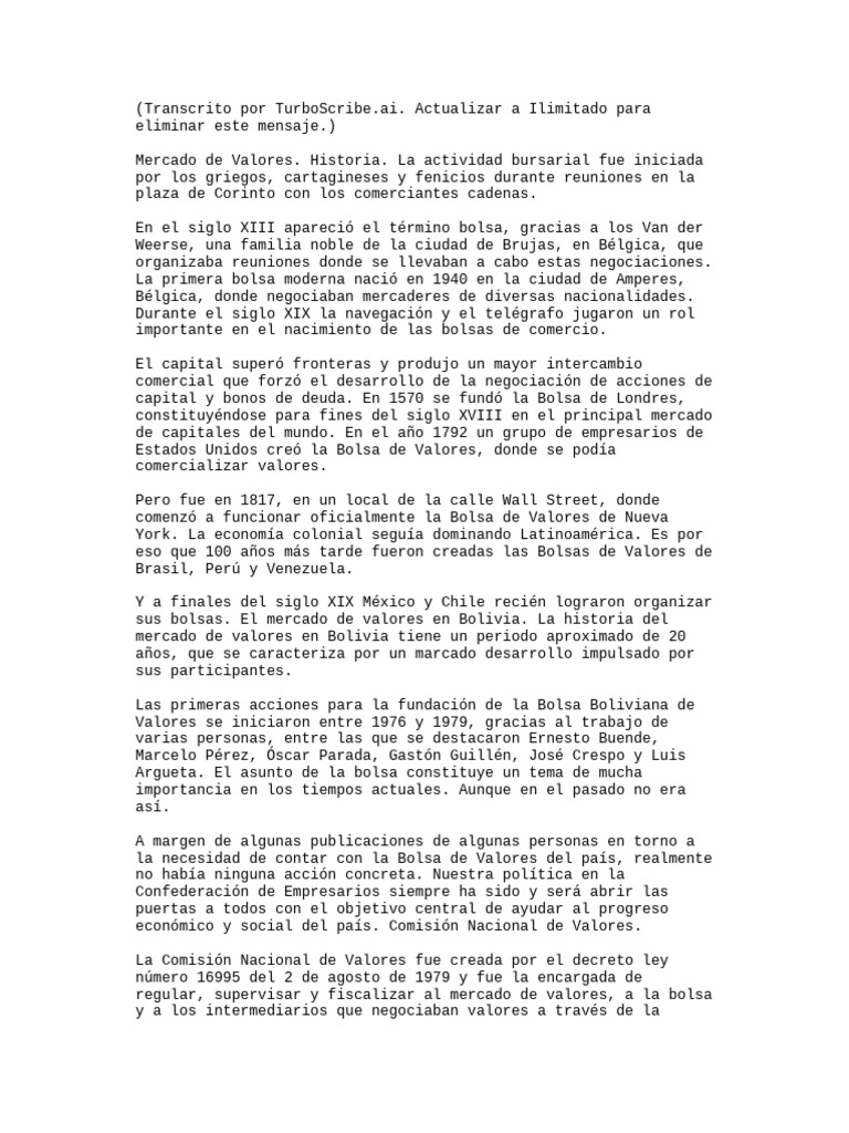 Historia y Funcionamiento del Mercado de Valores en Bolivia | PDF ...