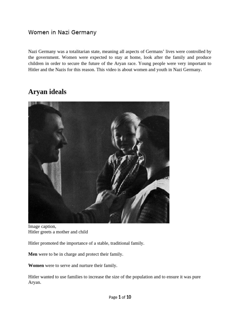 Women's Roles in Nazi Germany | PDF | Nazi Germany | Adolf Hitler