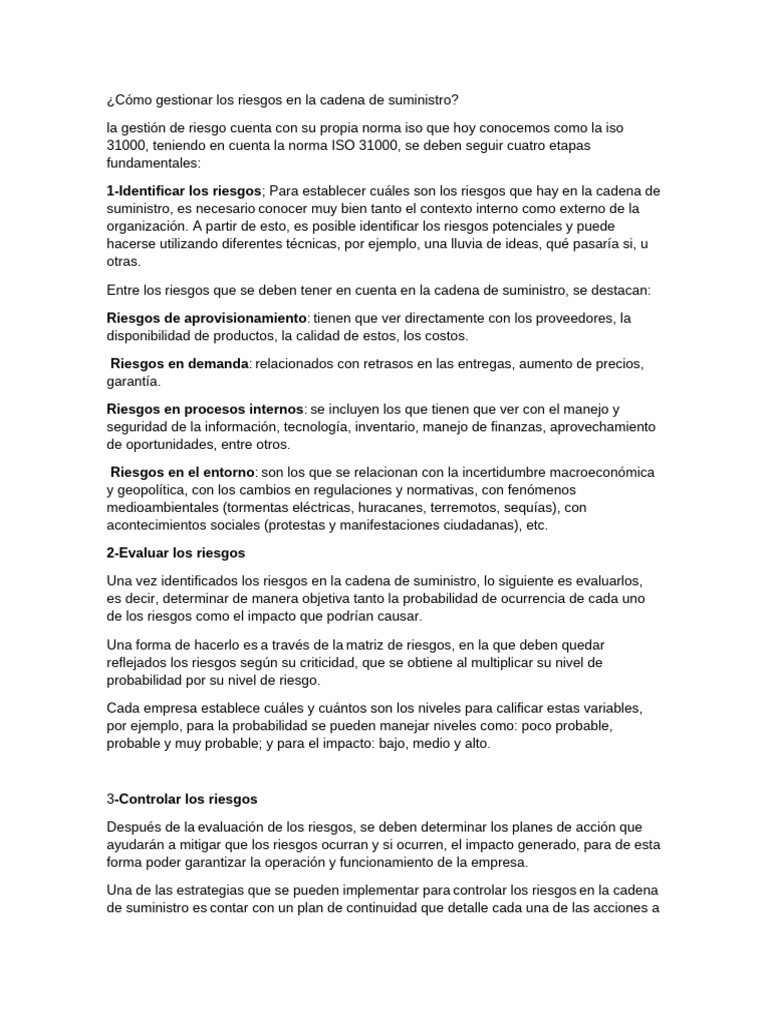 Riesgos en La Cadena de Suministro | PDF | Riesgo | Cadena de suministro