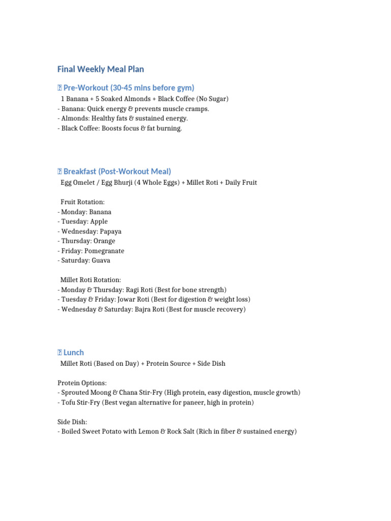Final Weekly Meal Plan | PDF