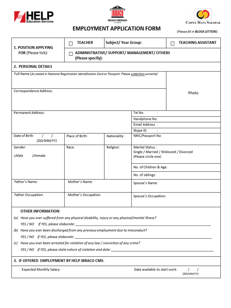 Employment Application Form Template | PDF | Identity Document ...