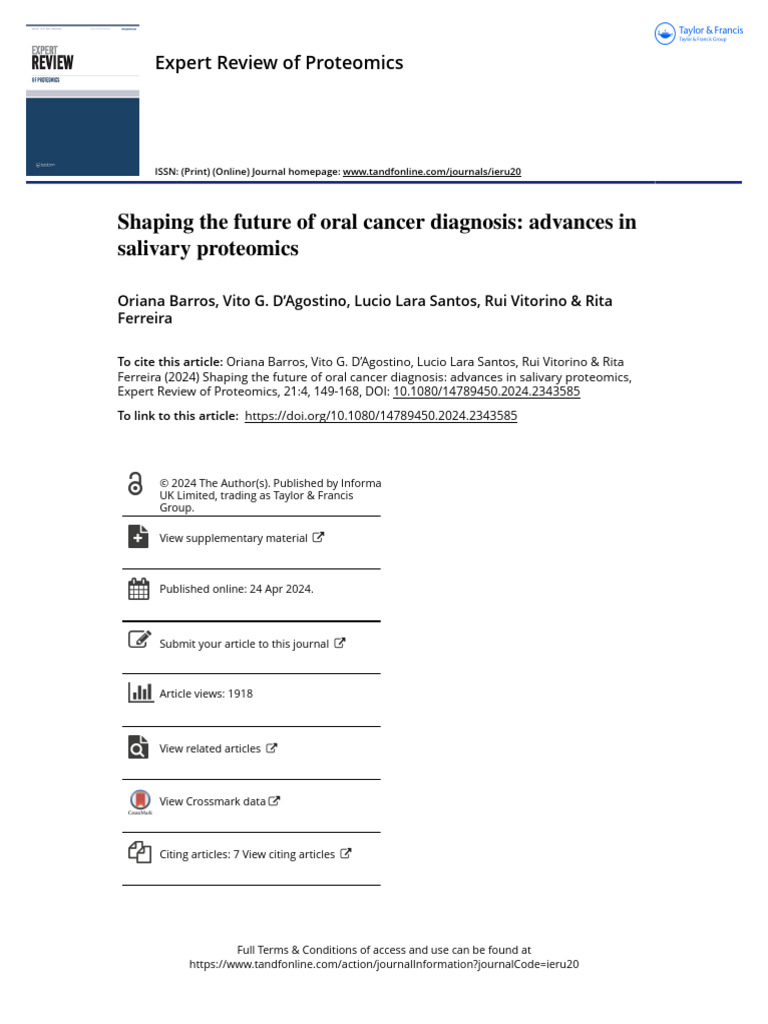Shaping The Future of Oral Cancer Diagnosis Advances in Salivary ...
