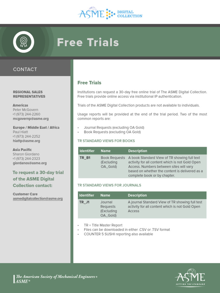 ASME Digital Collection Free Trials | PDF