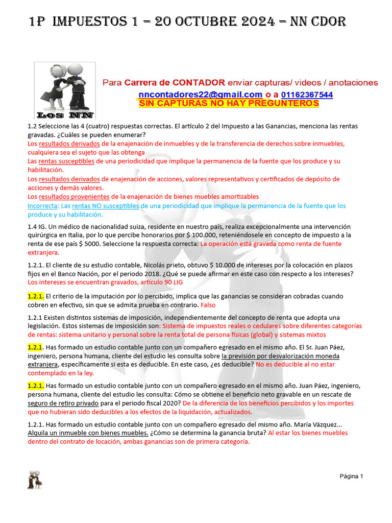 1P Impuestos I 20 Octubre 2024 NN CDOR | PDF | Impuesto sobre la renta ...
