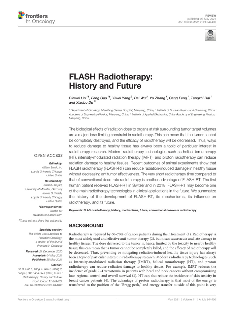 FLASH Radiotherapy: History & Future Insights | PDF | Radiation Therapy ...