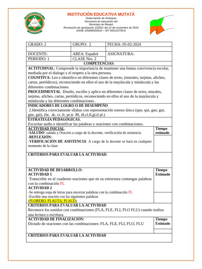 Plan de Clases para Segundo Grado | PDF | Maestros | Escuelas
