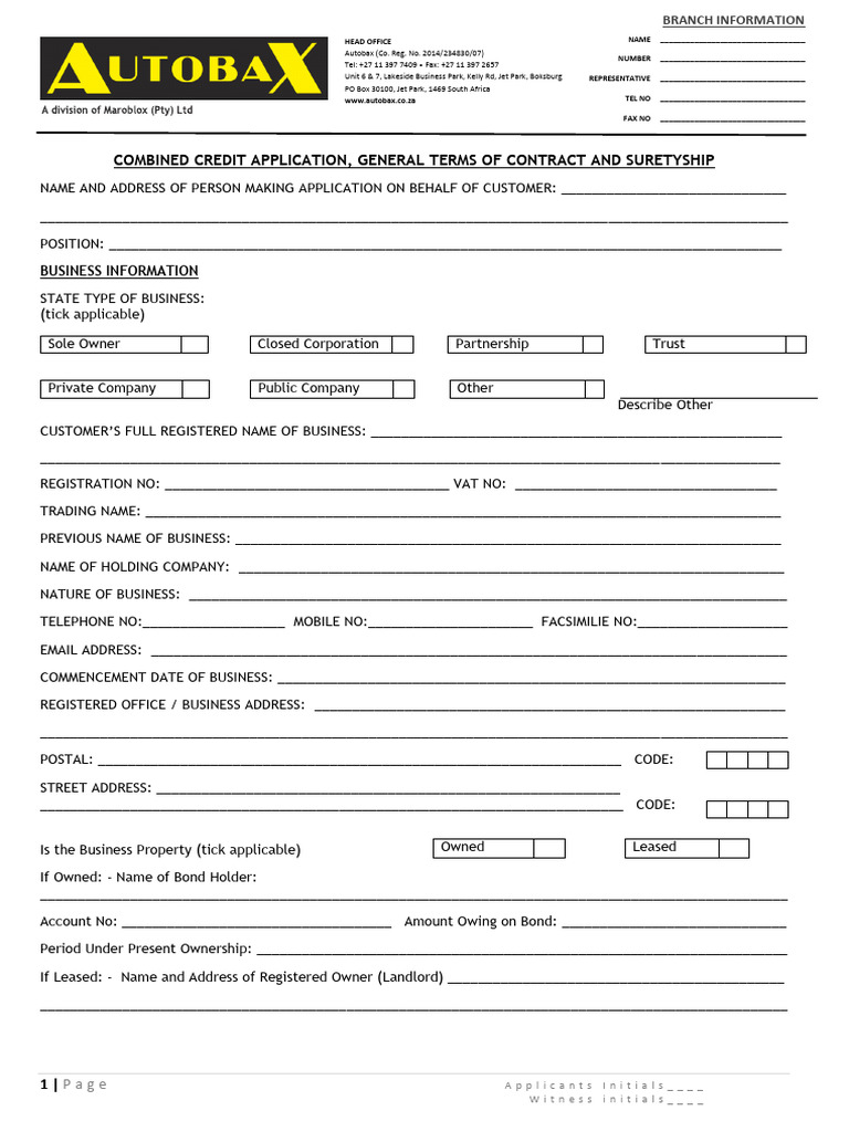 Autobax Credit Application - August 2018 | PDF | Guarantee | Common Law