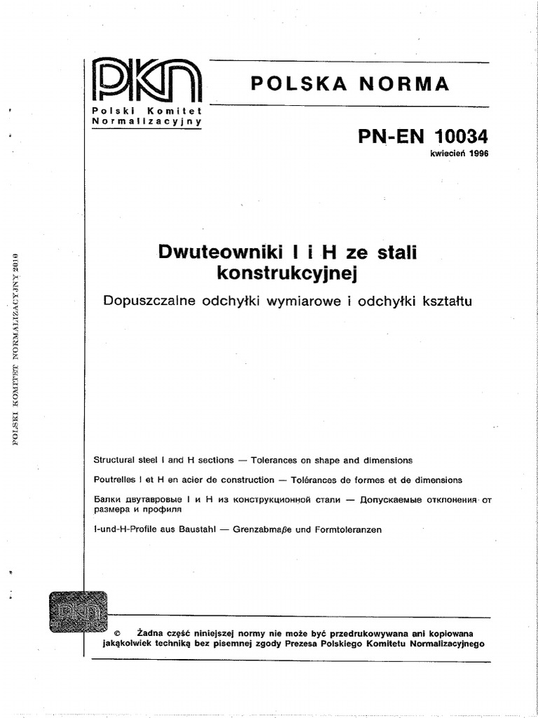 PN-EN 10034 Dwuteowniki I I H Ze Stali Konstrukcyjnej | PDF