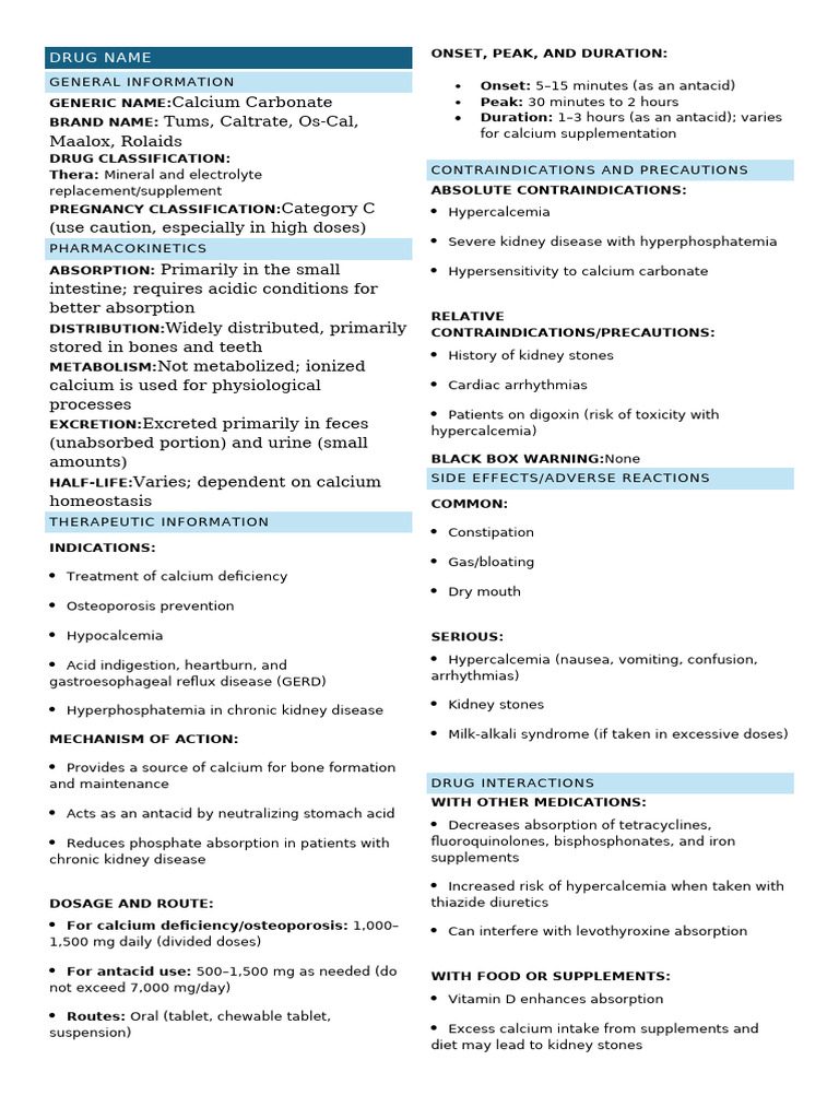 Calcium Carbonate & Valsartan Overview | PDF | Gout | Medical Specialties