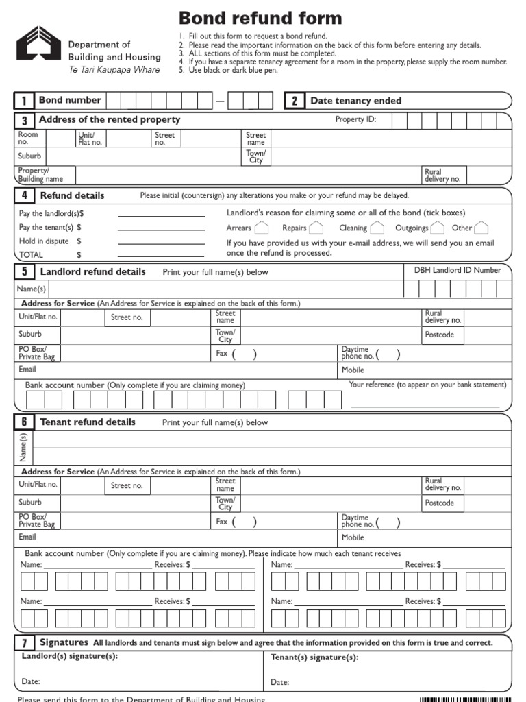 Bond Refund Form Pdf Leasehold Estate Landlord