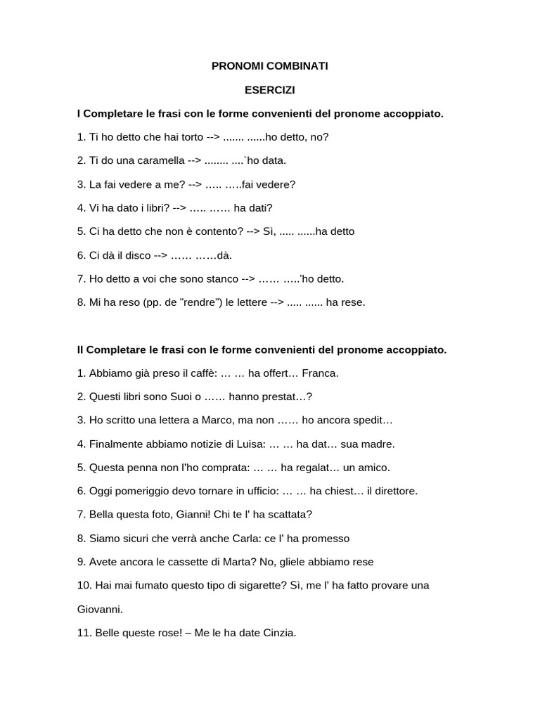Esercizi Sui Pronomi Combinati | PDF
