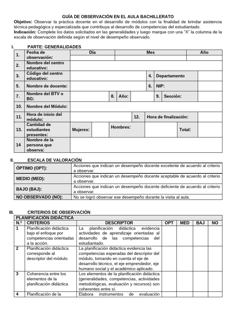 Guía de Observación Docente en Aula | PDF | Maestros | Evaluación