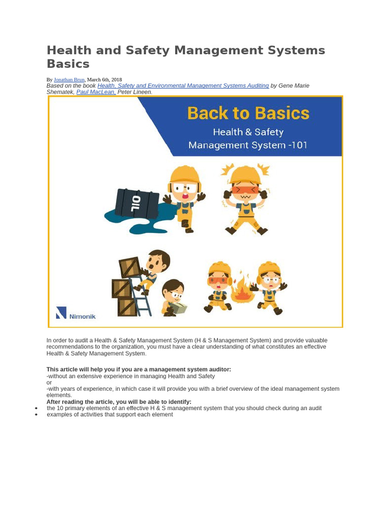 Health and Safety Management Systems Basics | PDF | Occupational Safety ...