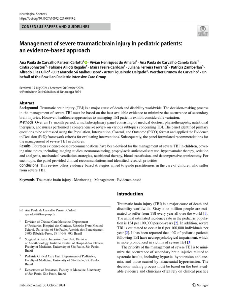 Management of Severe Traumatic Brain Injury in Pediatric Patients | PDF ...