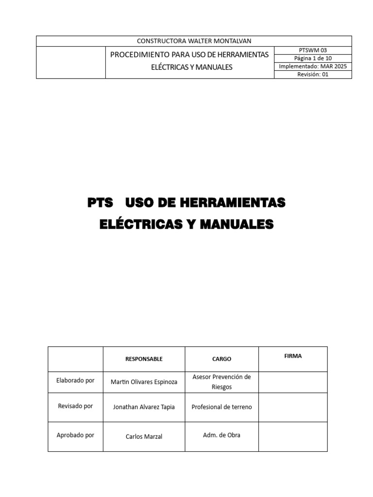 Seguridad en Uso de Herramientas Eléctricas y Manuales | PDF ...