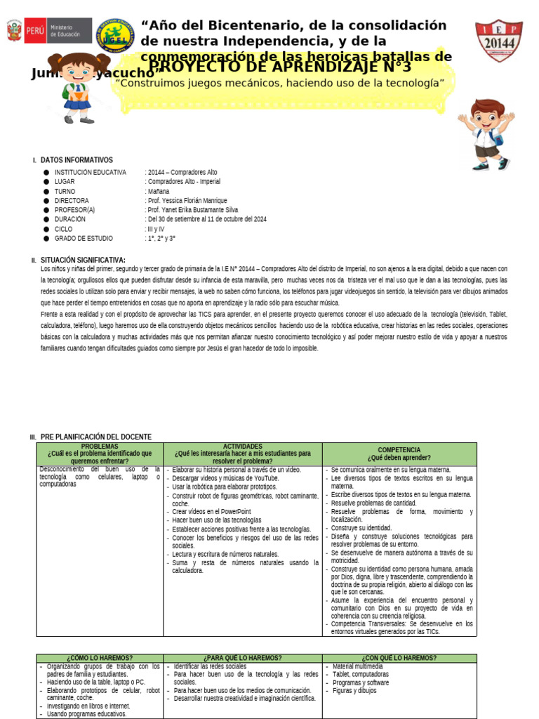Proyecto de Aprendizaje #3 de 1er, 2do y 3er Grado | PDF | Sustracción ...