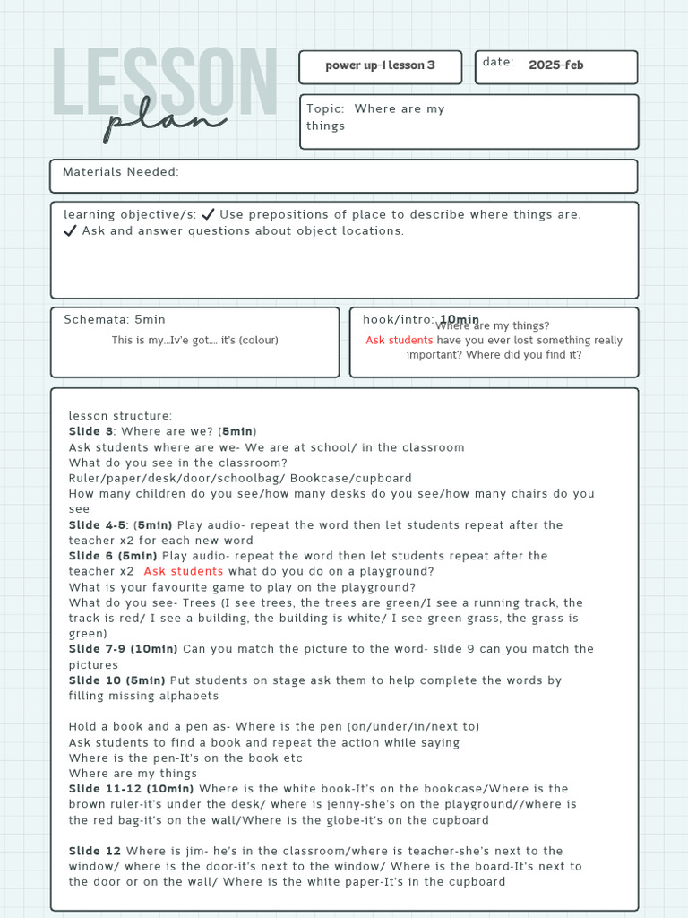 PET Lesson 2 Cambridge Lesson Plan | PDF | Classroom | Learning