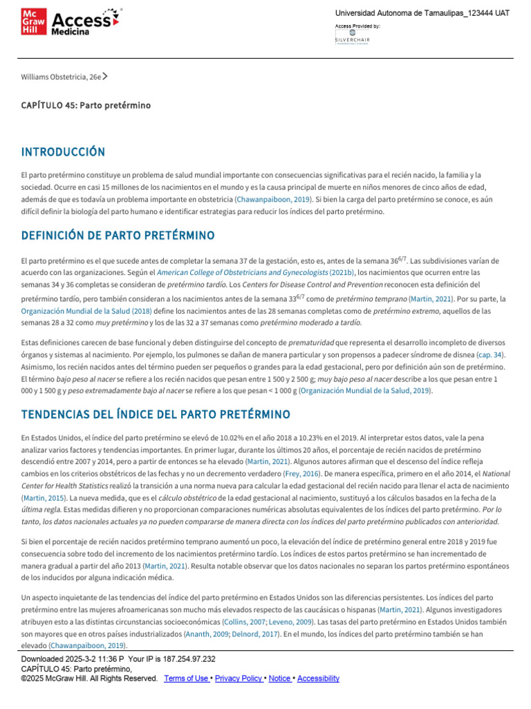 CAPÍTULO 45 - Parto Pretérmino | PDF | Parto prematuro | Desarrollo humano