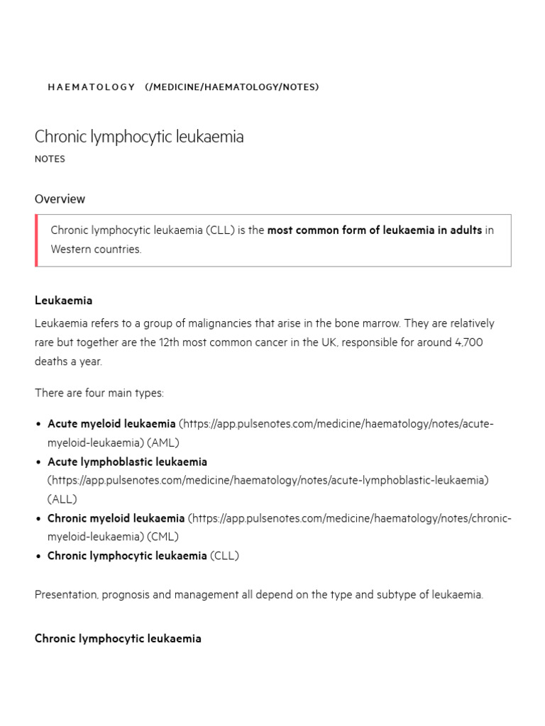 Overview of Chronic Lymphocytic Leukaemia | PDF | Leukemia | Clinical ...