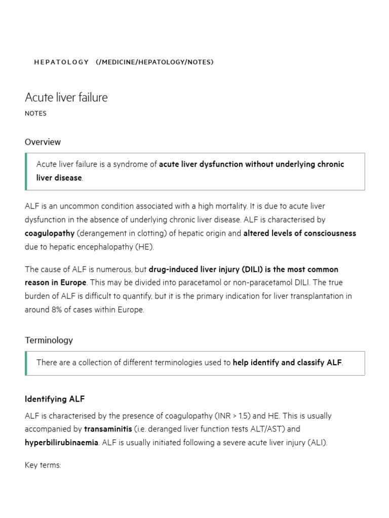 Acute Liver Failure Overview and Management | PDF | Hepatitis | Liver