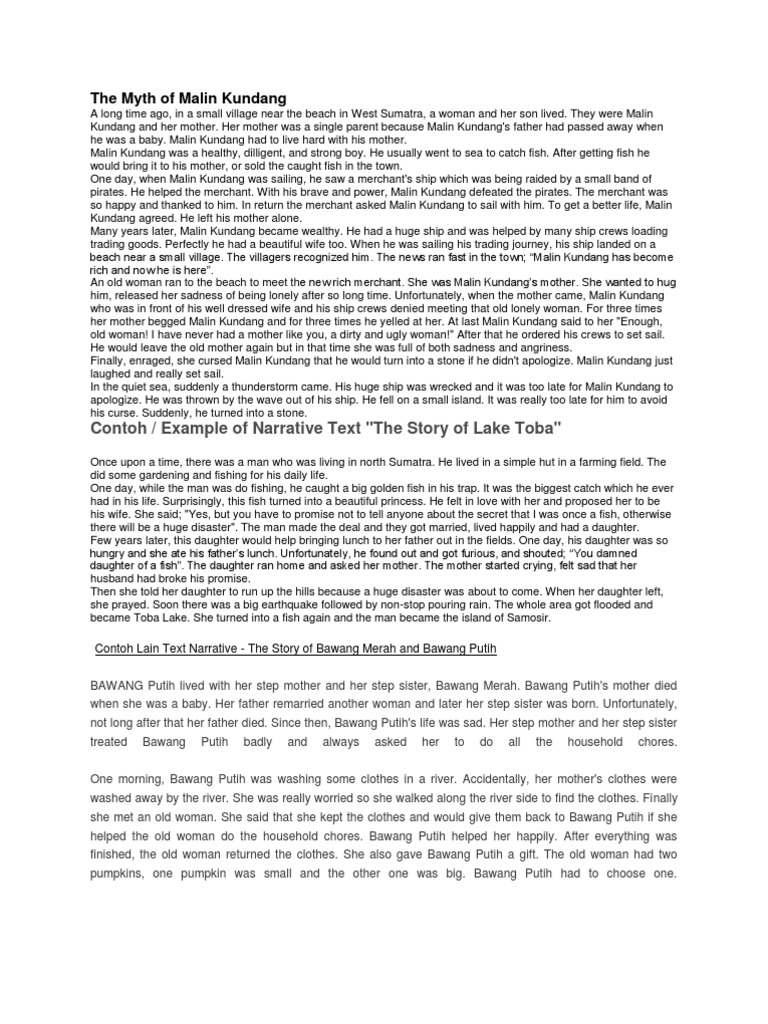 The Myth of Malin Kundang: Contoh / Example of Narrative Text 