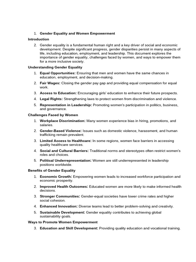 Gender Equality and Women's Empowerment | PDF | Gender Equality ...