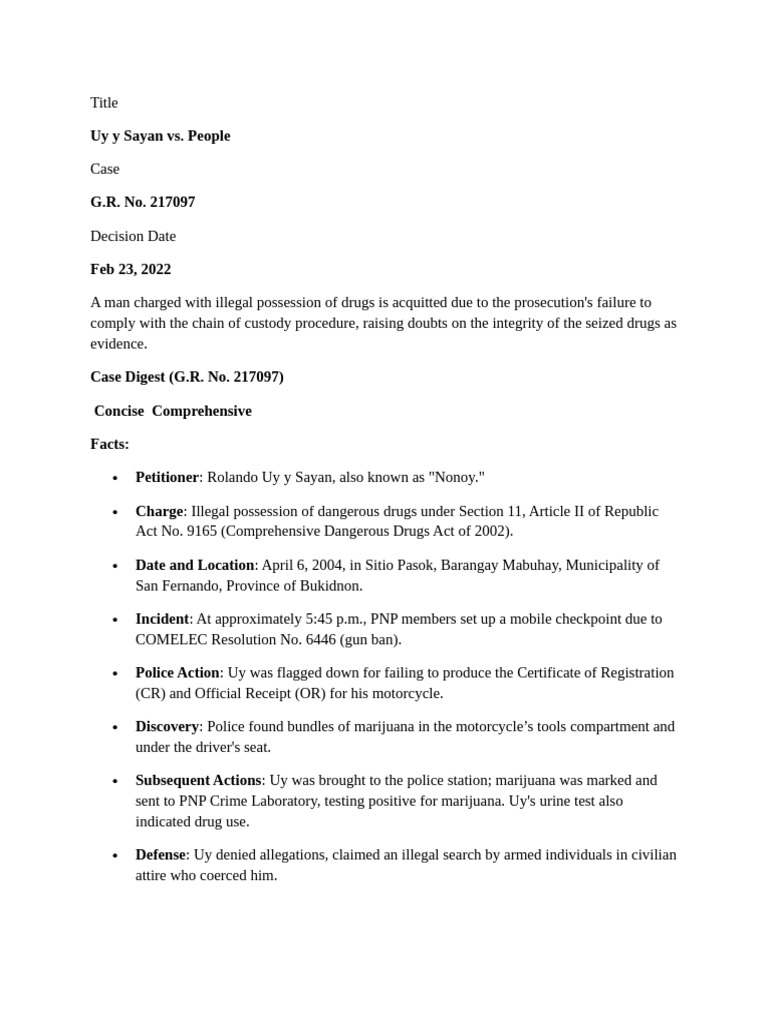 Crim Pro - Sayan vs. People | PDF | Search Warrant | Acquittal