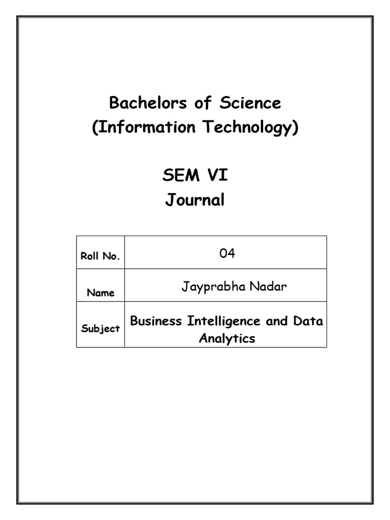 Business Intelligence Practical Journal | PDF | Data Management | Data