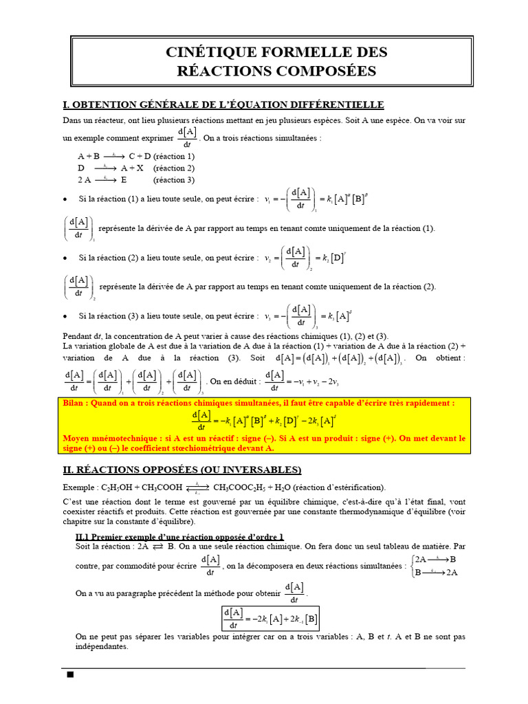 Cinétique des réactions chimiques complexes | PDF | Cinétique chimique ...