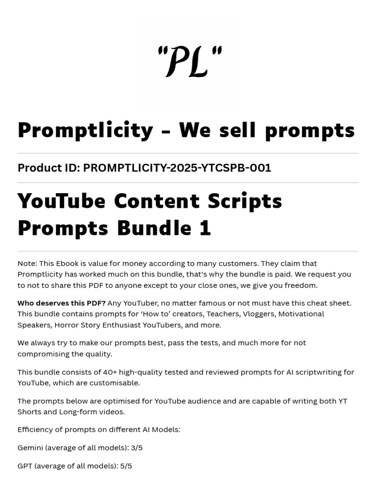 YouTube Script Prompts Bundle | PDF | Narrative | You Tube