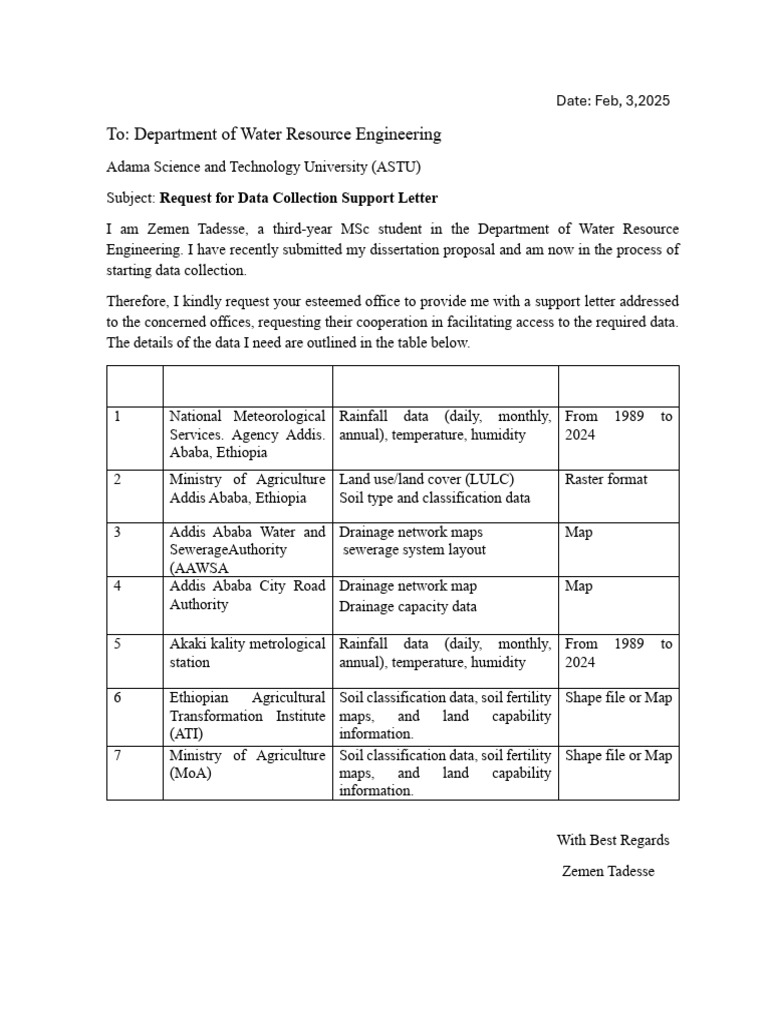 Data Collection Support Request for MSc Thesis | PDF