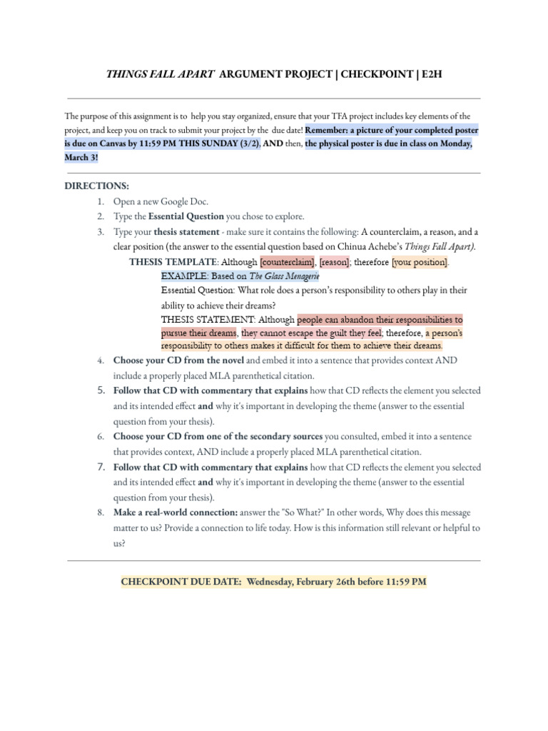 TFA Argument Project Guidelines | PDF