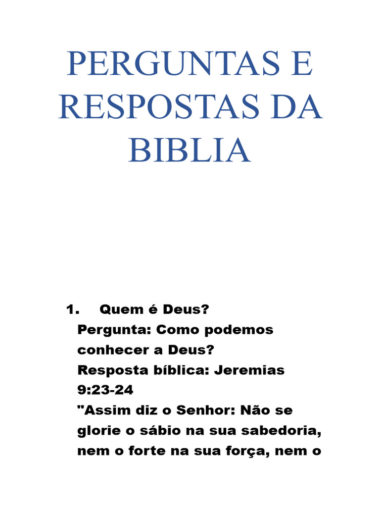 PERGUNTAS E RESPOSTAS DA BIBLIA | PDF | Arrebatamento cristão | Graça ...