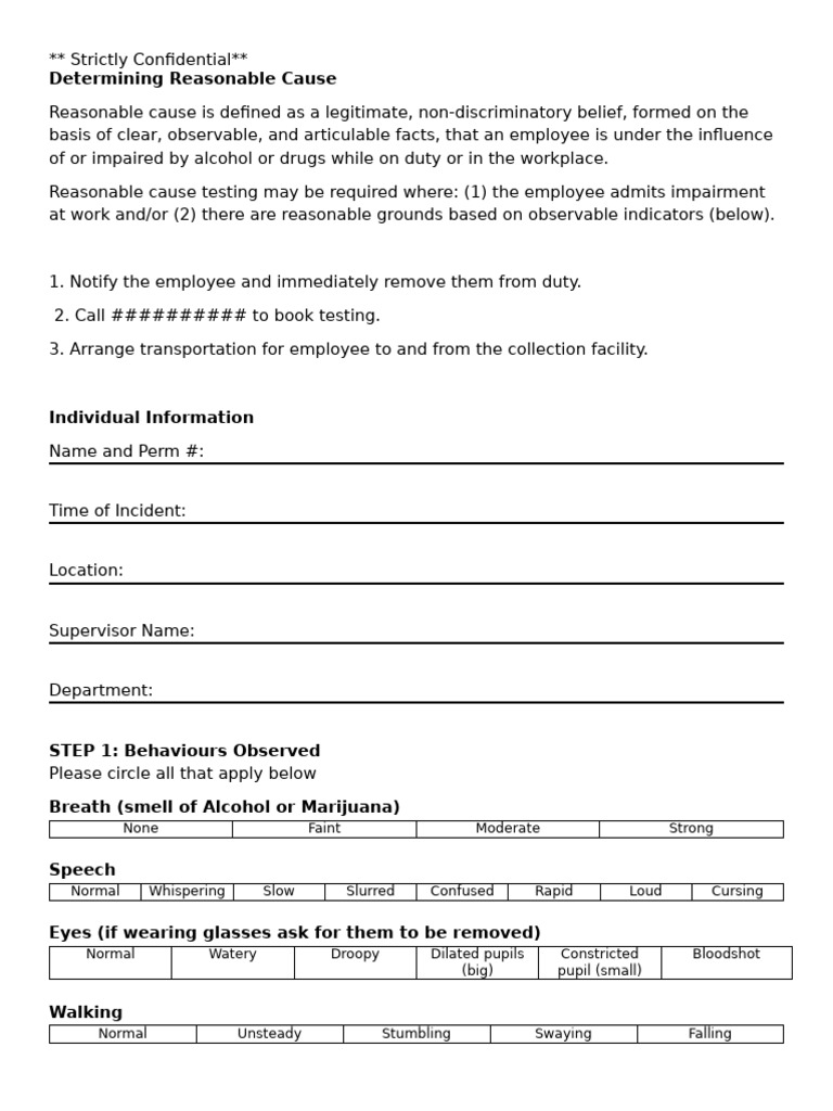 Reasonable Cause Testing Procedure | PDF