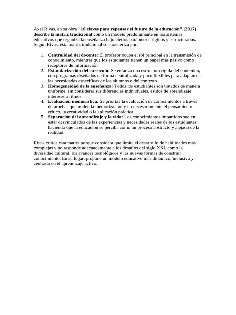 Axel Rivas definición dee matriz tradicional. | PDF