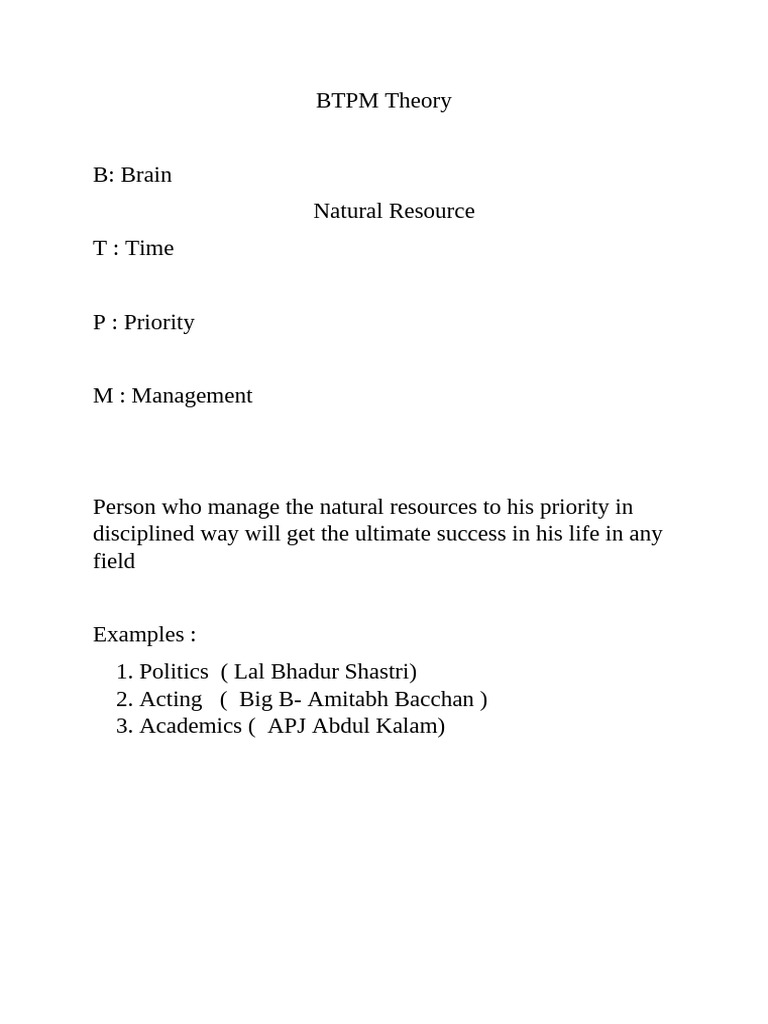 BTPM Theory: Success Through Resource Management | PDF