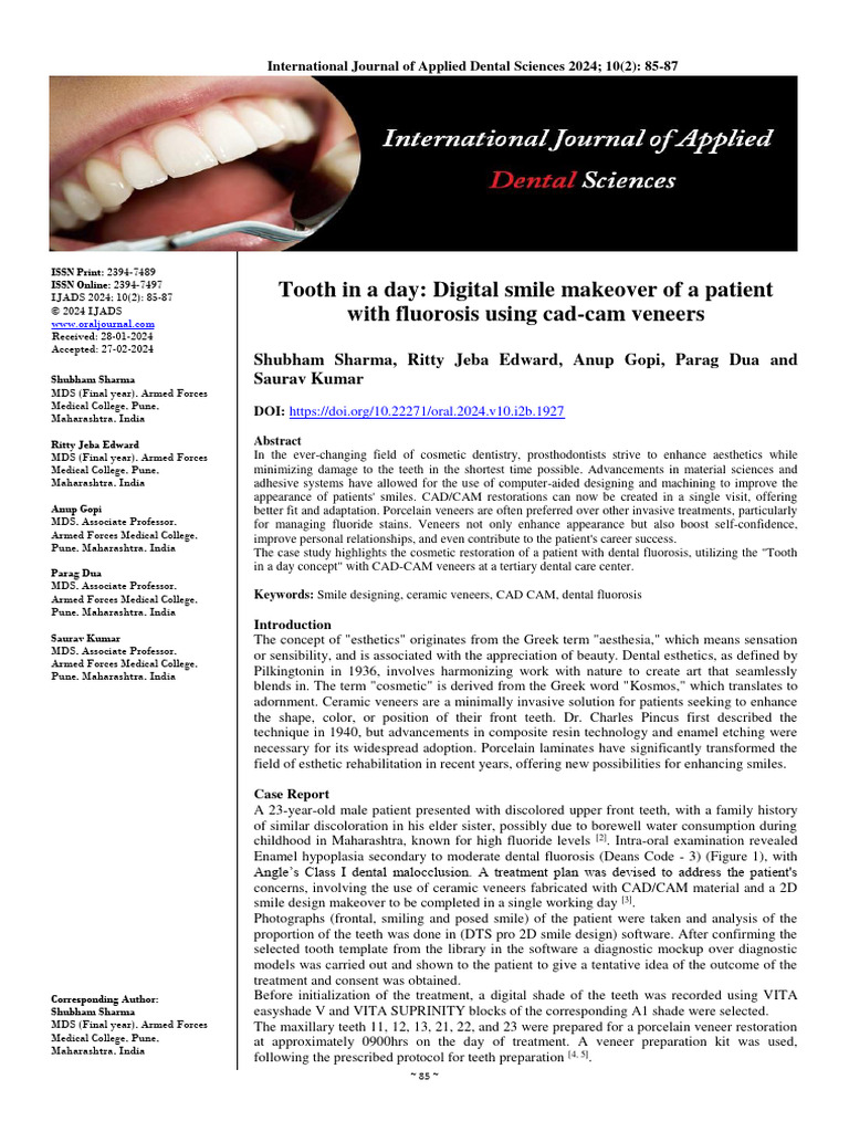 CAD-CAM Veneers for Dental Fluorosis | PDF | Dentistry Branches
