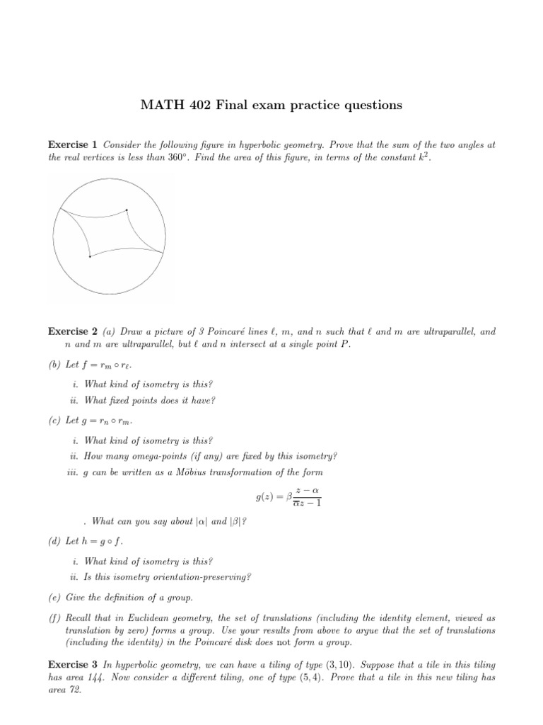 Exam-final-practice | PDF | Hyperbolic Geometry | Euclidean Geometry