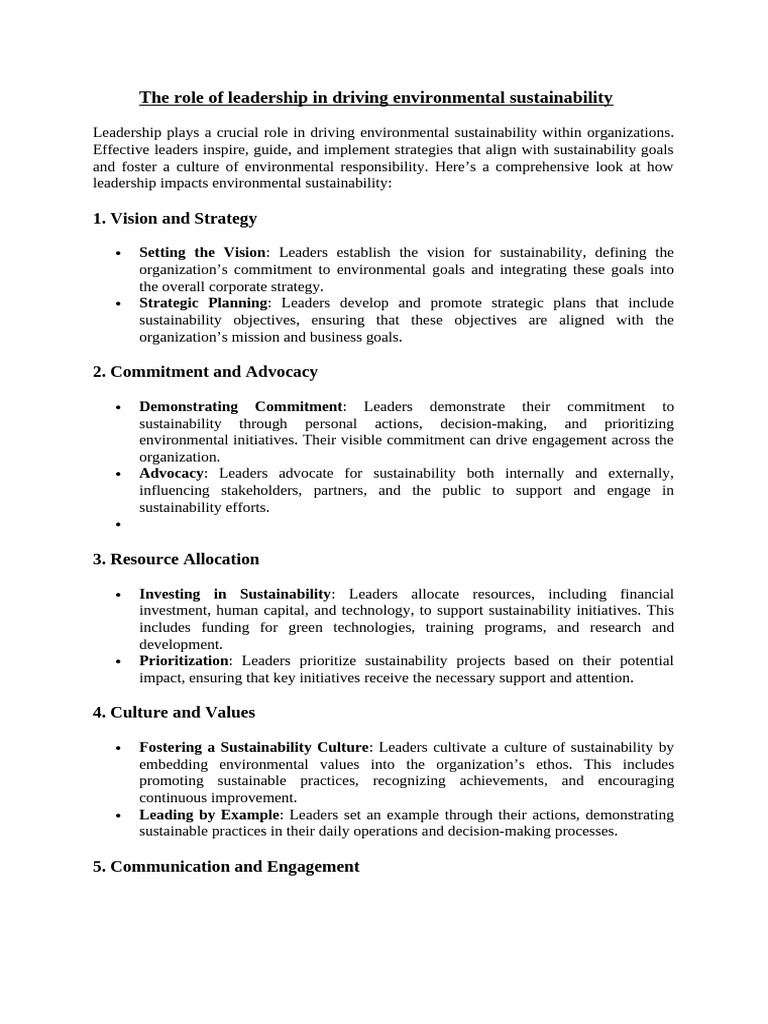 The Role of Leadership in Driving Environmental Sustainability | PDF ...