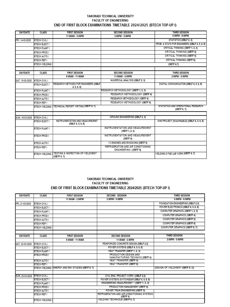 Engineering Exam Timetable 2025 | PDF | Physical Sciences | Mechanical ...