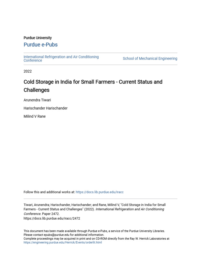 Cold Storage Challenges for Indian Farmers | PDF | Refrigeration ...