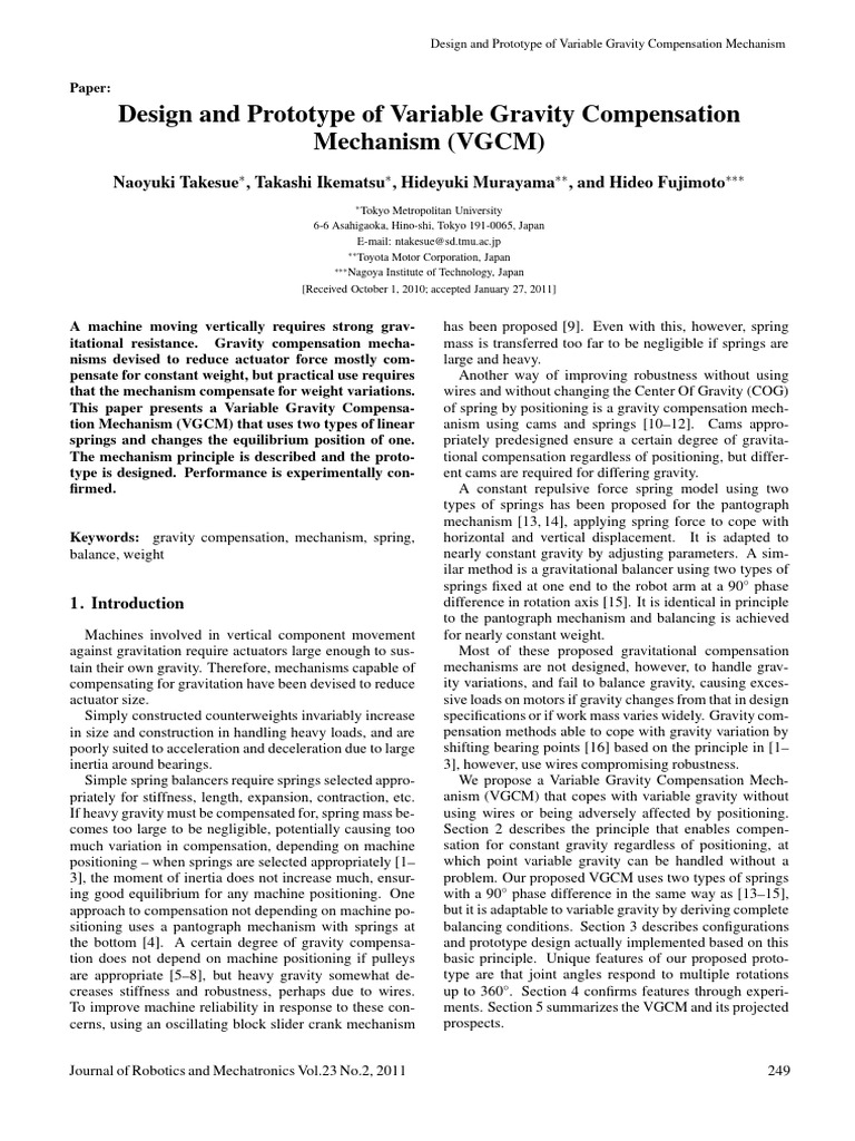Variable Gravity Compensation Mechanism | PDF | Torque | Rotation