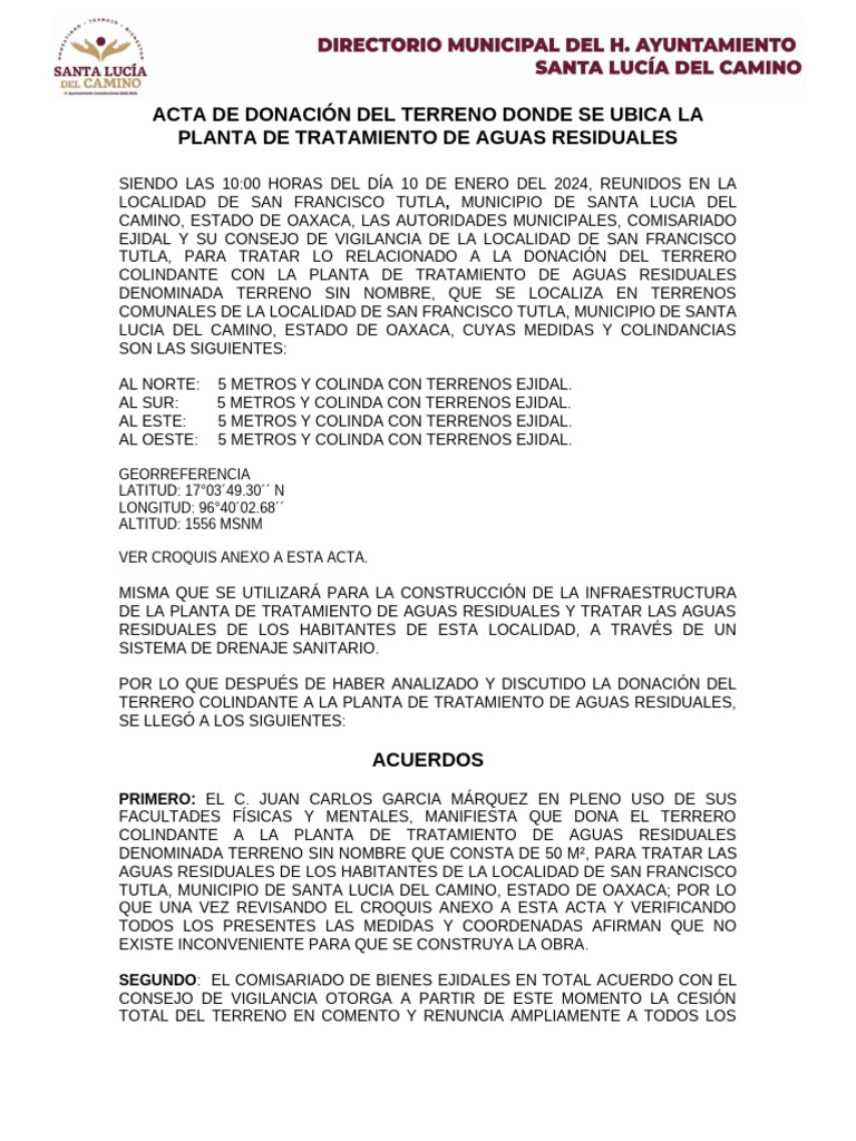 Donación de Terreno para Planta de Tratamiento | PDF