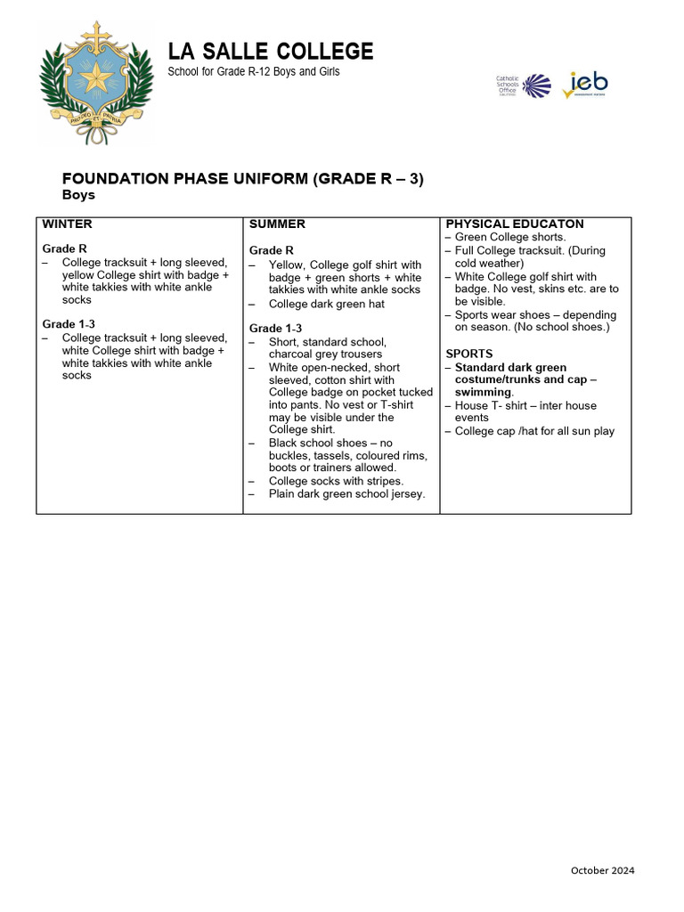 Foundation Phase Uniform Guidelines | PDF | Shirt | Sock