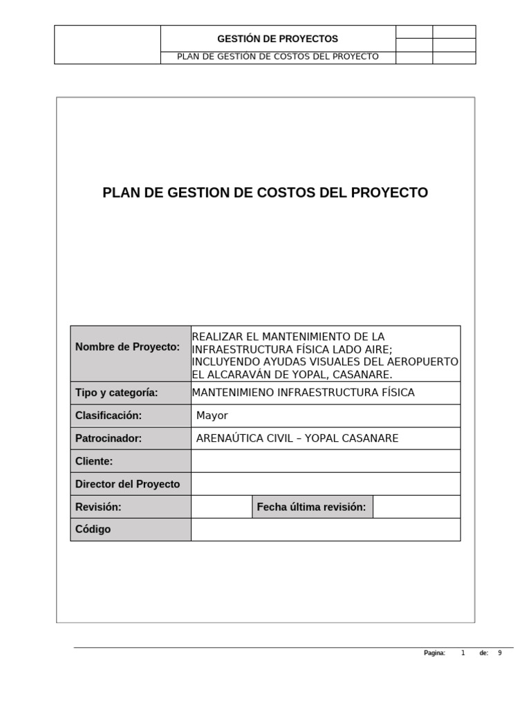 Plan de Gestión de Costos Proyecto Aeropuerto | PDF | Presupuesto ...