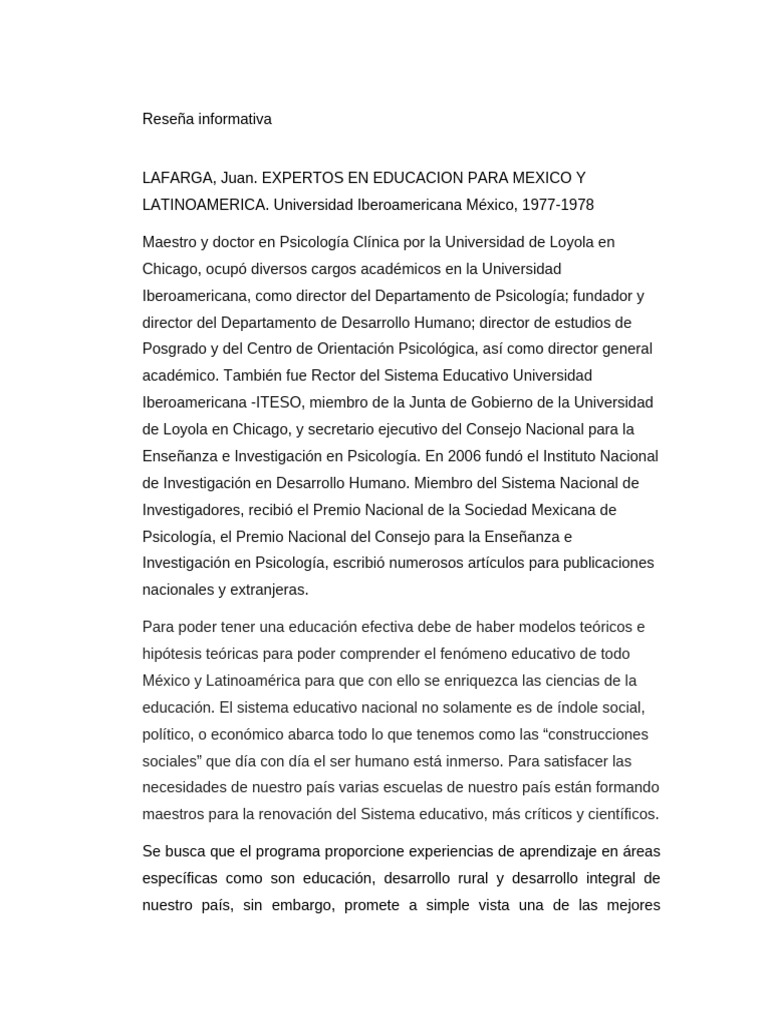 Reseña informativa | PDF | Sicología | México