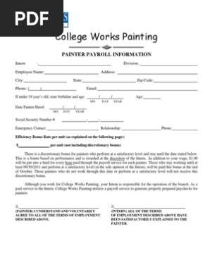 2011 Painter New Hire Packet